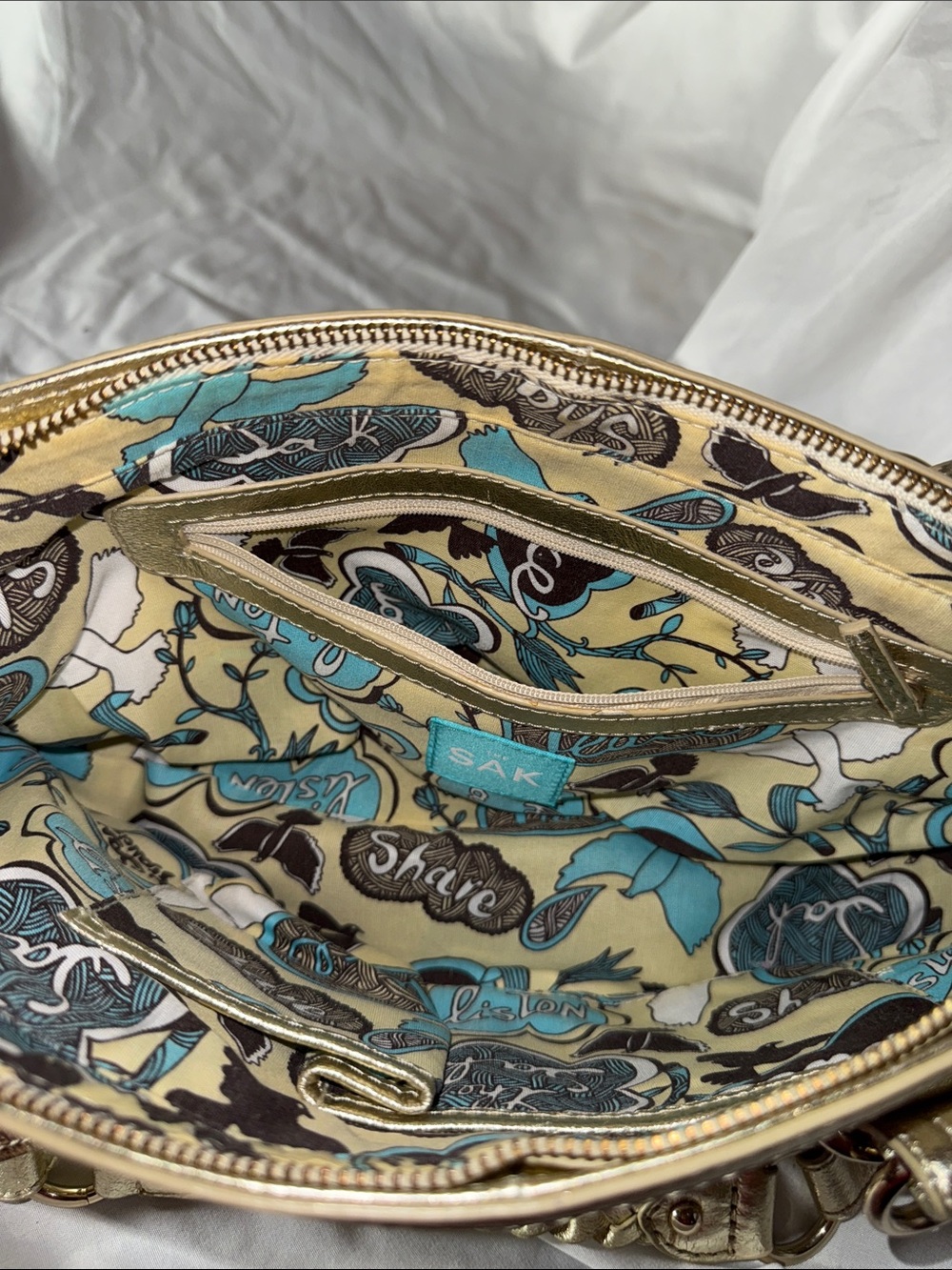 Gold Metallic The Sac Women’s Satchel Handbag - Picture 3 of 4